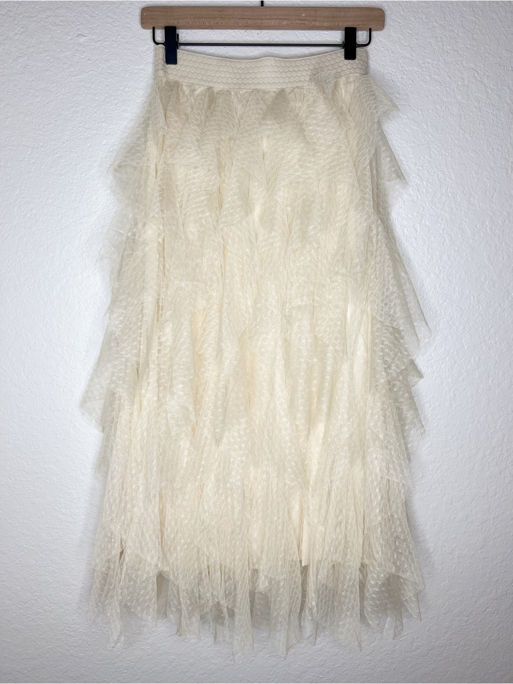 Mable Tulle Tiered Ruffle Maxi Skirt Cream size Small Fairycore